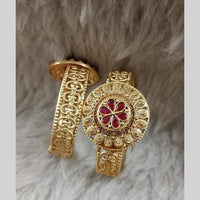 Star India Gold Plated Pota Stone And Pearl Openable Bracelet