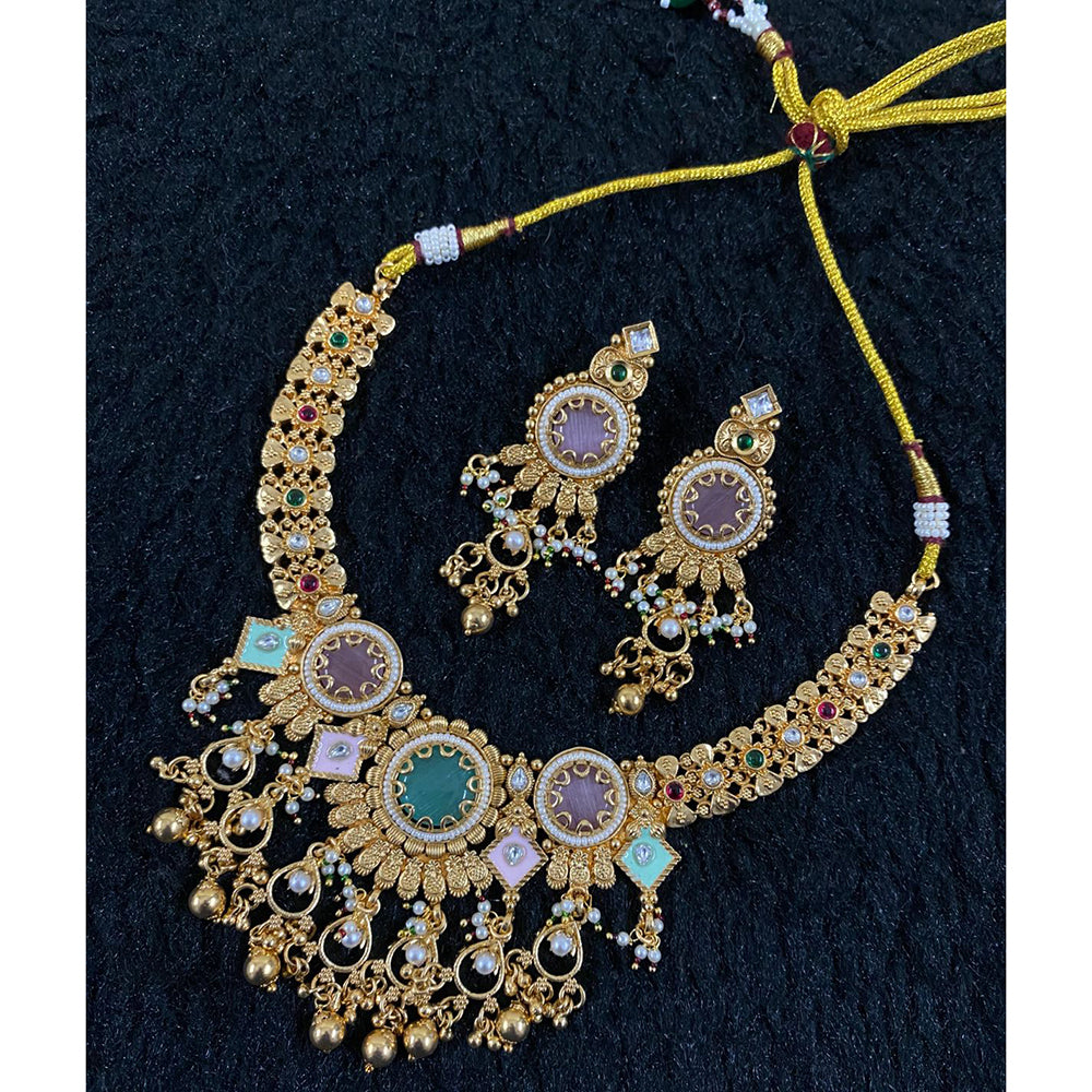 Star India Pota Stone Pearl And Meenakari Necklace Set