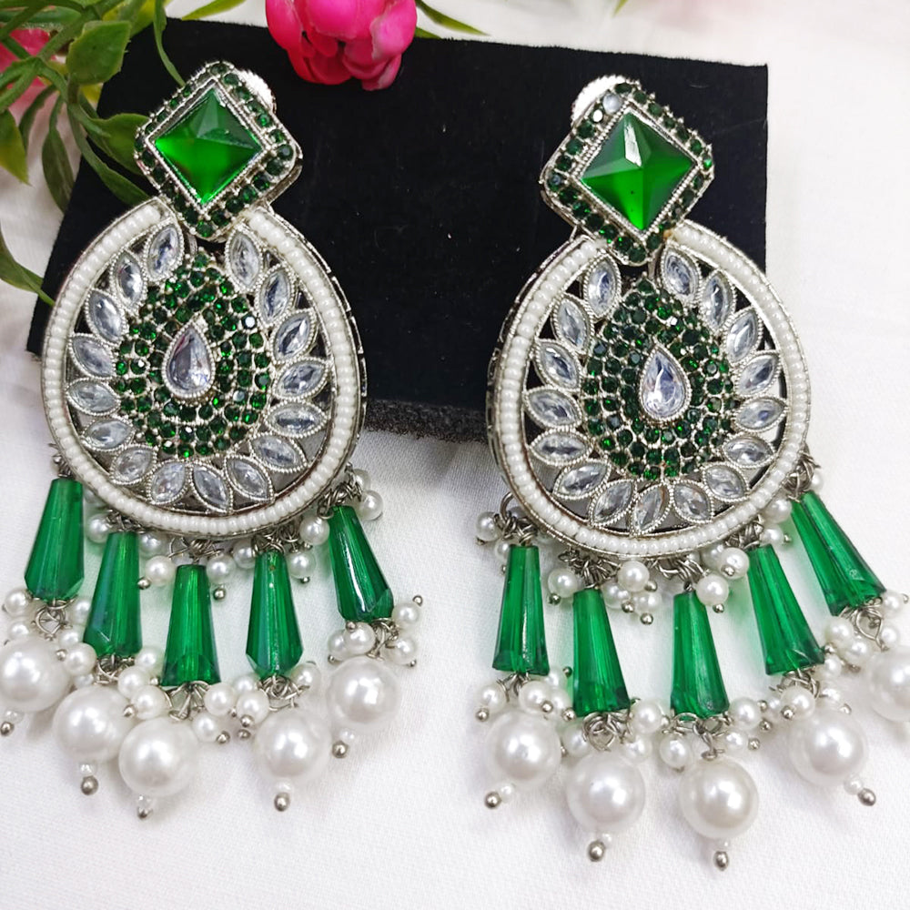 Exotica Collection Silver Plated Crystal And Pearl  Dangler Earrings