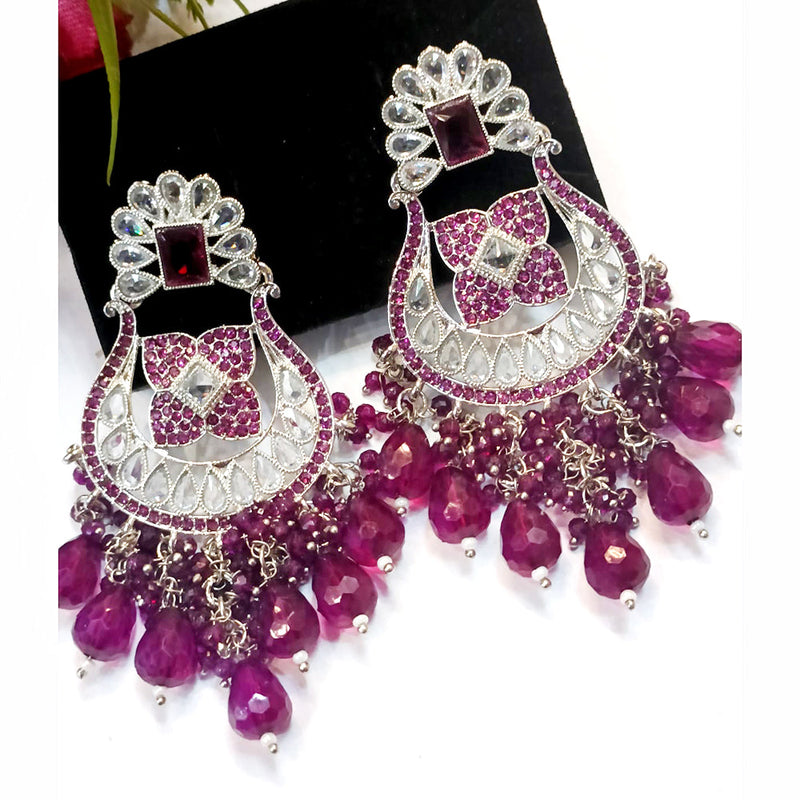 Exotica Collection Silver Plated Crystal And Pearl  Dangler Earrings