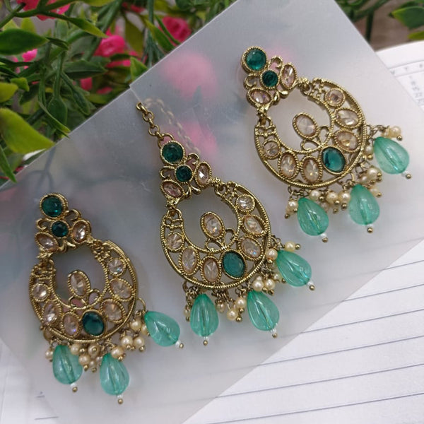 Exotica Collection Gold Plated Crystal Stone Earring With Mangtikka