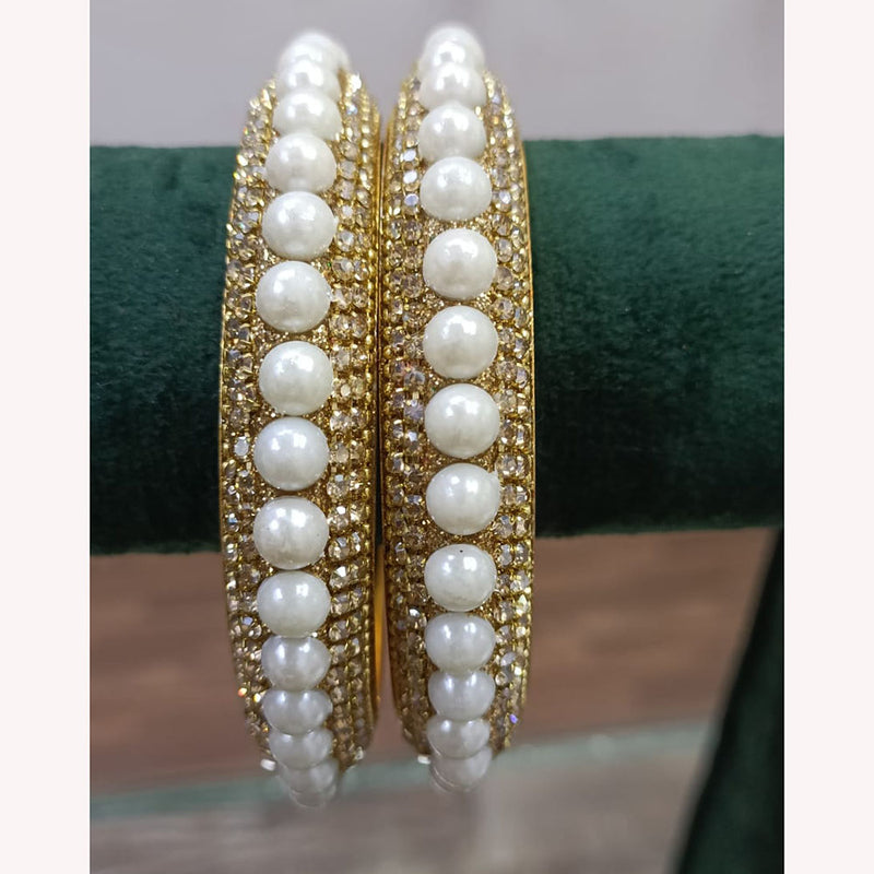 Exotica Collection Gold Plated Austrian Stone And Pearls Bangle Set