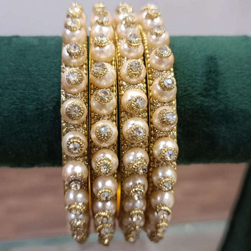 Exotica Collection Gold Plated Austrian Stone And Pearls Bangle Set