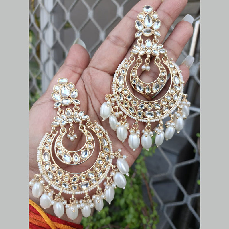 Exotica Collection Gold Plated Polki Kundan And Pearls Dangler Earrings