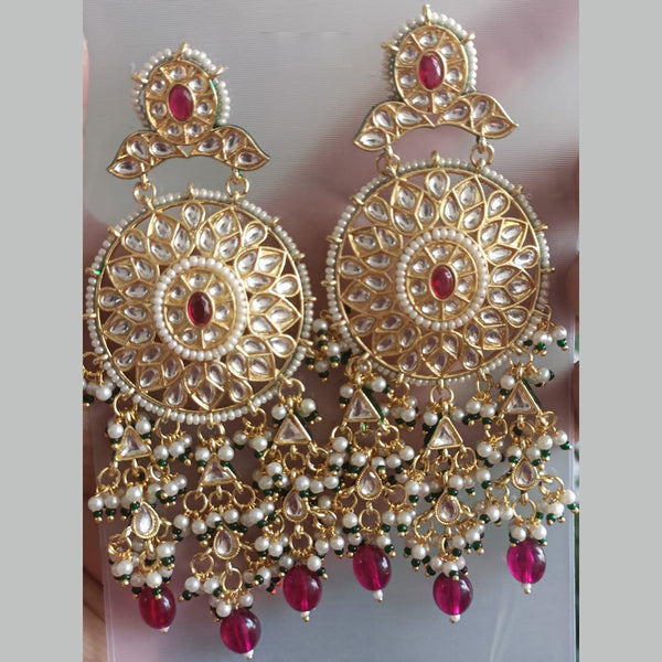 Exotica Collection Gold Plated Polki Kundan And Pearls Dangler Earrings