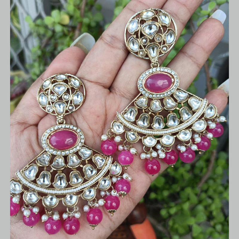 Exotica Collection Gold Plated Polki Kundan And Pearls Dangler Earrings