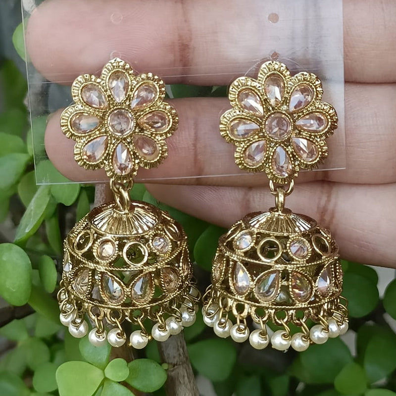 Exotica Collection Gold Plated Crystal Stone And Pearls Jhumki