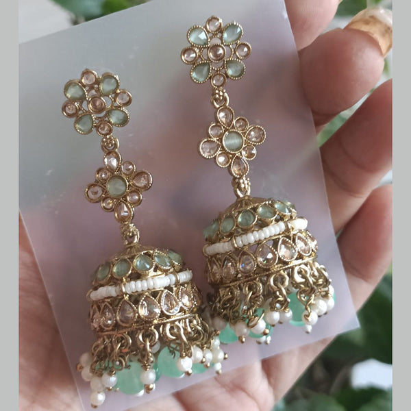 Exotica Collection Gold Plated Crystal Stone And Pearls Jhumki