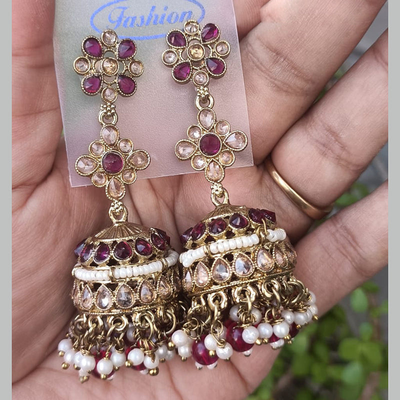 Exotica Collection Gold Plated Crystal Stone And Pearls Jhumki