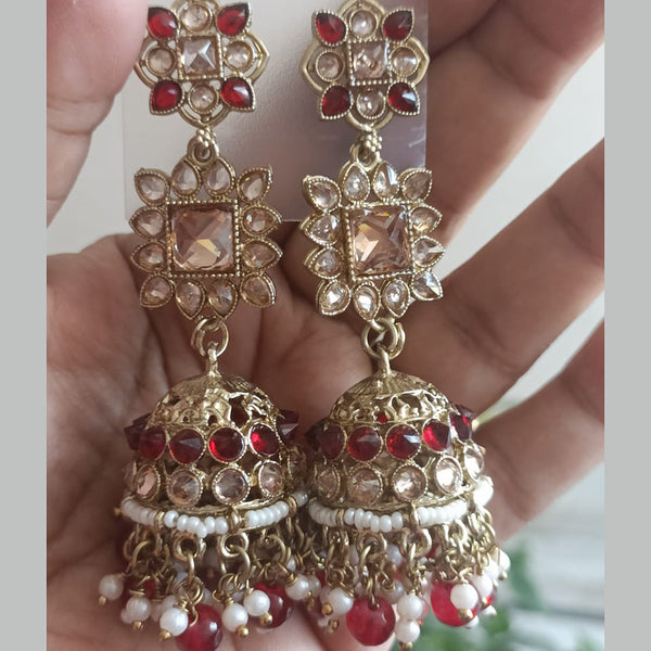 Exotica Collection Gold Plated Crystal Stone And Pearls Jhumki