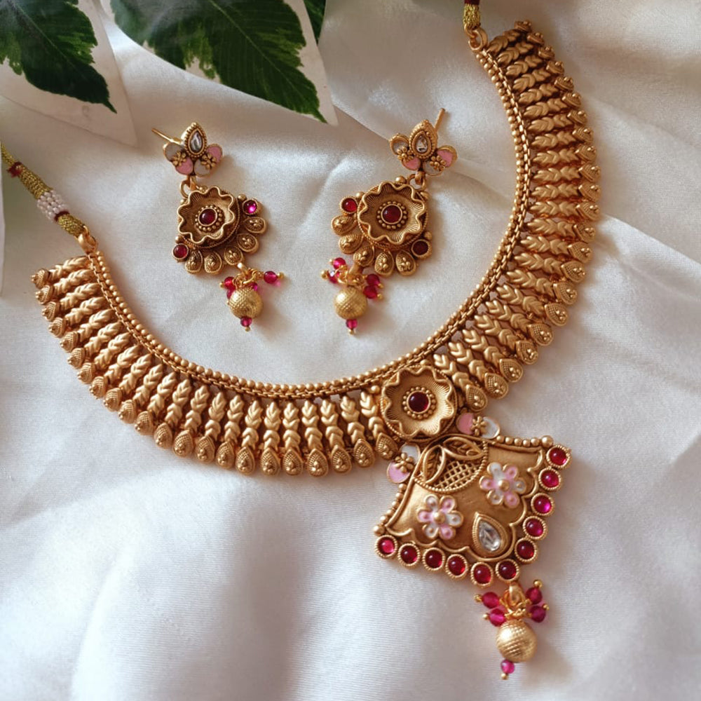 Exotica Collection Gold Plated Pota And Crystal Stone Necklace Set