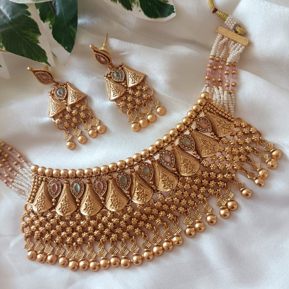 Exotica Collection Gold Plated Crystal Stone And Pearl Necklace Set