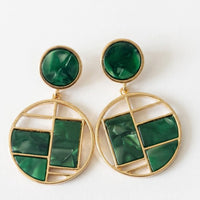 Exotica Collection Gold Toned Green Resin Geometric Dangler Earrings