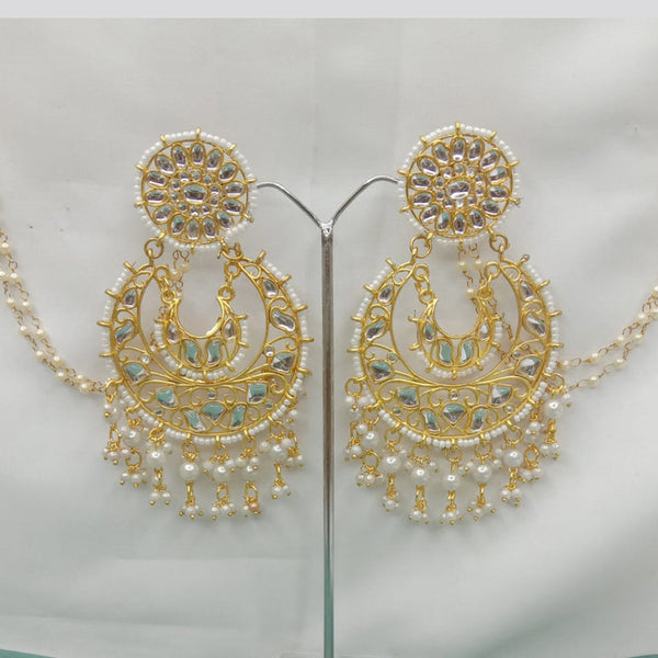 S. P Jewellery Gold Plated Kundan Stone Dangler Kanchain Earrings