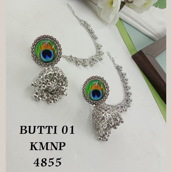 S. P Jewellery Oxidised Plated Jhumki Earrings With Kanchain
