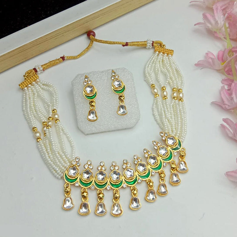 SP Jewellery Gold Plated Kundan And Pearl Choker Necklace Set