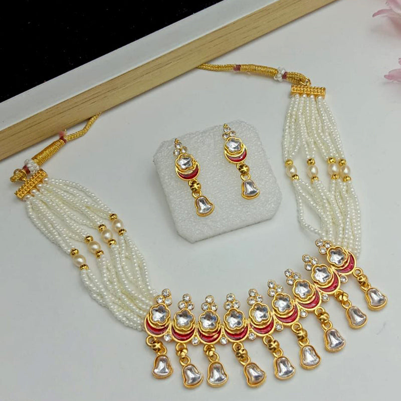 SP Jewellery Gold Plated Kundan And Pearl Choker Necklace Set