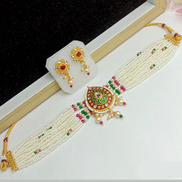 SP Jewellery Gold Plated Kundan And Pearl Choker Necklace Set