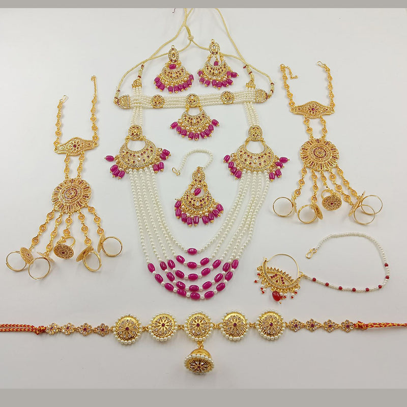 SP Jewellery Gold Plated Austrian Stone And Pearl Bridal Set