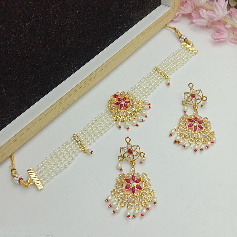 SP Jewellery Gold Plated Crystal Stone And Pearl Choker Necklace Set