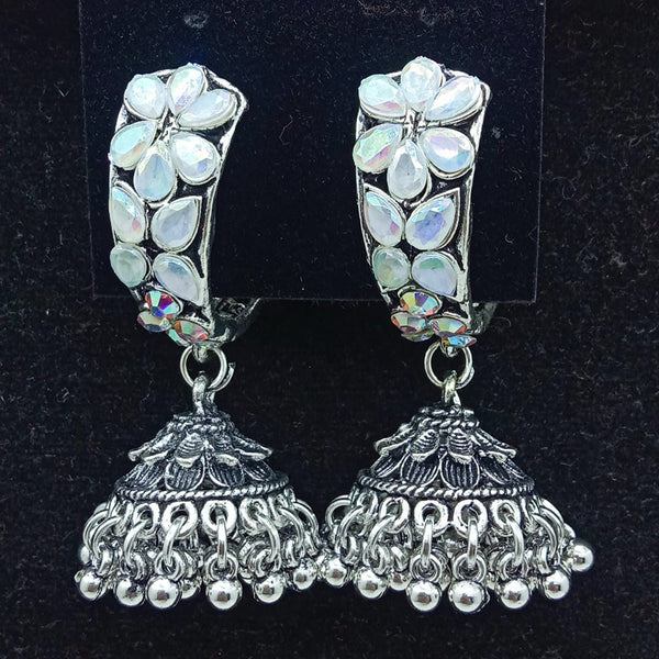 SP Jewellery Oxidised Plated Crystal Stone Jhumki Earrings