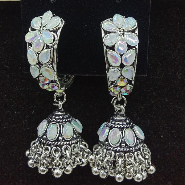 SP Jewellery Oxidised Plated Crystal Stone Jhumki Earrings