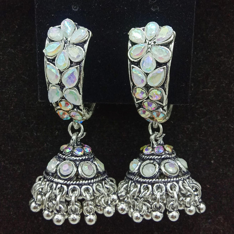 SP Jewellery Oxidised Plated Crystal Stone Jhumki Earrings