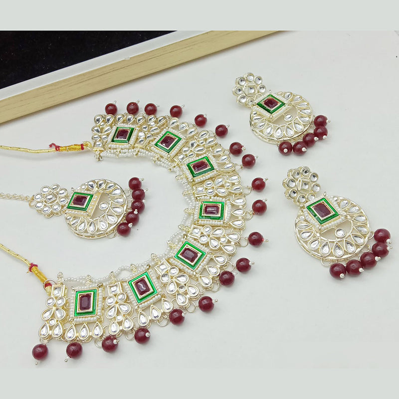 SP Jewellery Gold Plated Kundan Stone And Beads Necklace Set