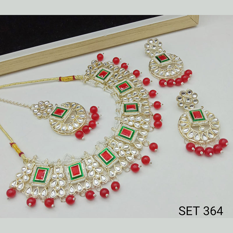 SP Jewellery Gold Plated Kundan Stone And Beads Necklace Set