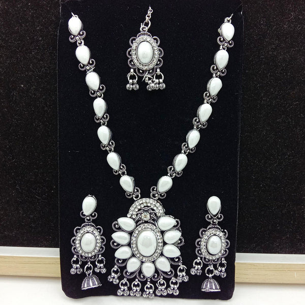 SP Jewellery Oxidised Plated Pearl And Austrian Stone Necklace Set