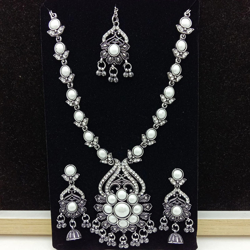 SP Jewellery Oxidised Plated Pearl And Austrian Stone Necklace Set