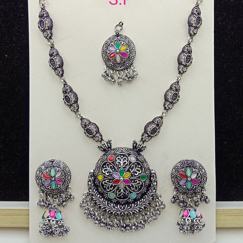 SP Jewellery Oxidised Plated Pota Stone Necklace Set