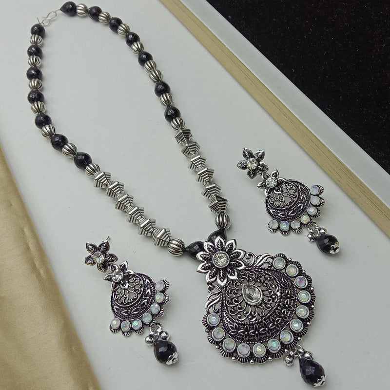 SP Jewellery Oxidised Plated Crystal Stone Necklace Set