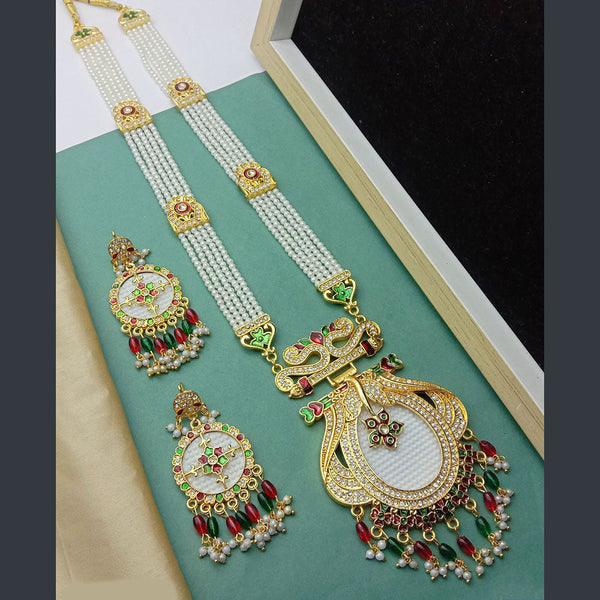 SP Jewellery Gold Plated Kundan Stone And Pearl Long Necklace Set