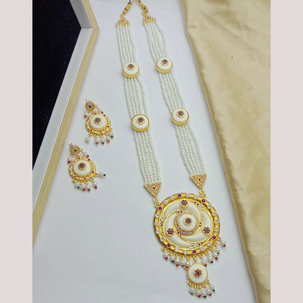 SP Jewellery Gold Plated Kundan Stone And Pearl Long Necklace Set