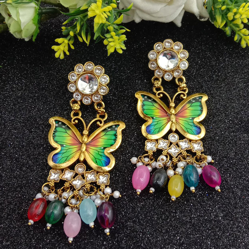 SP Jewellery Gold Plated Crystal Stone Pearl And Beads Butterfly Dangler Earrings