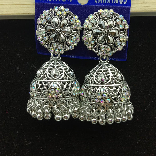 SP Jewellery Oxidised Plated Austrian Stone Jhumki Earrings