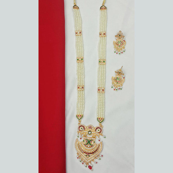 SP Jewellery Gold Plated Austrian Stone And Pearls Long Necklace Set