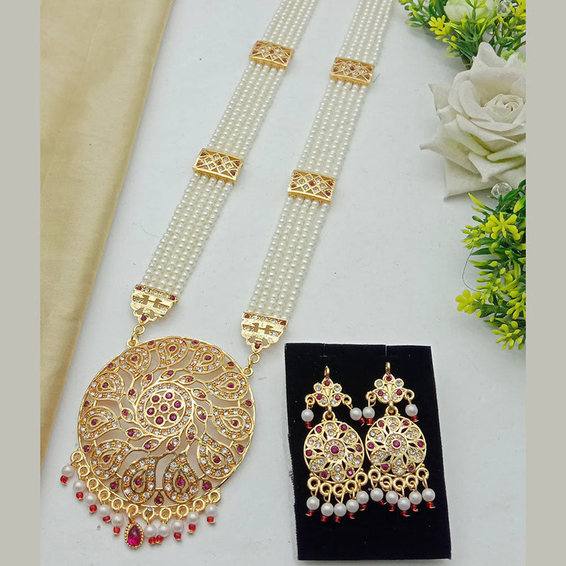 SP Jewellery Gold Plated Austrian Stone And Pearls Long Necklace Set