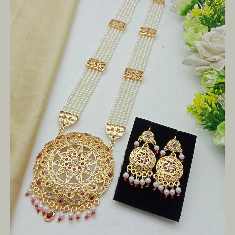 SP Jewellery Gold Plated Austrian Stone And Pearls Long Necklace Set