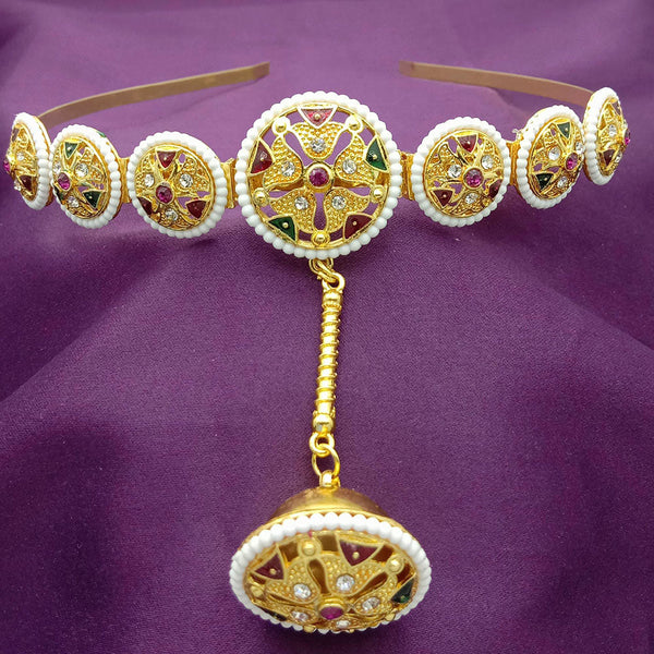 SP Jewellery Gold Plated Pota Stone And Pearls Hair Band