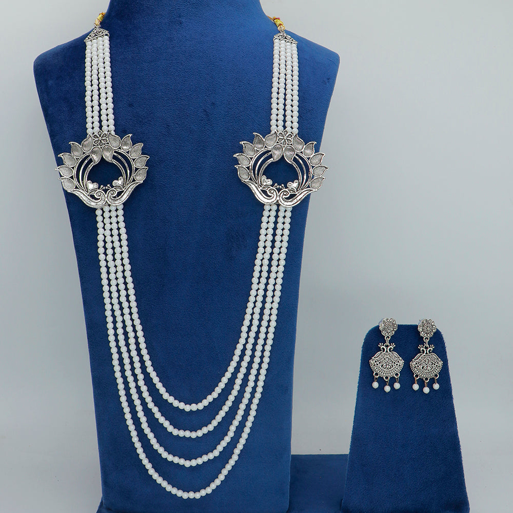 Mahavir Oxidised Plated Elegant Pearl Long Necklace Set (Pack of 12)