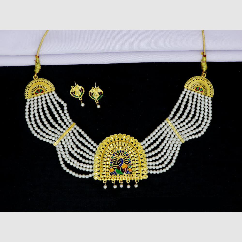 Mahavir Traditional Gold Forming Look Pearl Meenakari Choker Necklace Set (Pack of 6)