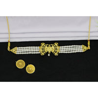 Mahavir Gold Plated Pearl Choker Necklace Set