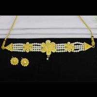 Mahavir Traditional Gold Forming Look Pearl Choker Necklace Set