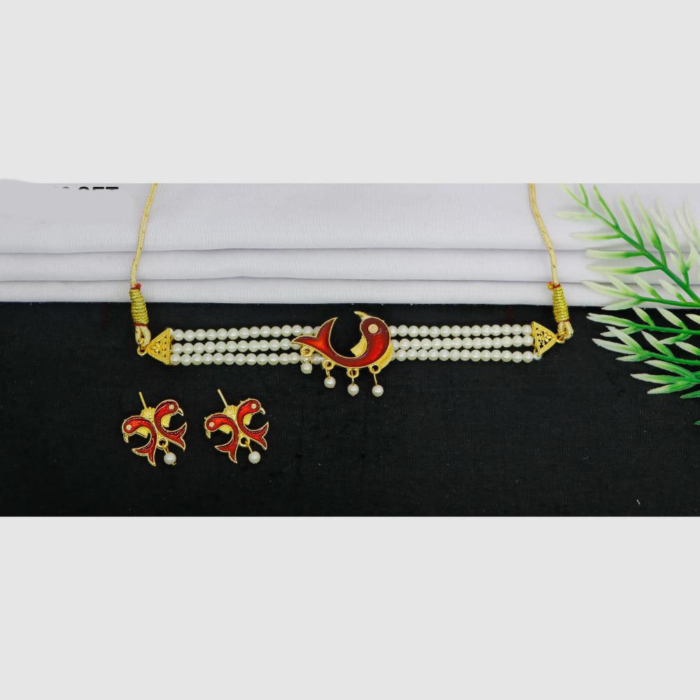 Mahavir Traditional Gold Forming Look Pearl Meenakari Choker Necklace Set (Pack of 6)
