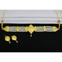 Mahavir Gold Plated Pearl Choker Necklace Set