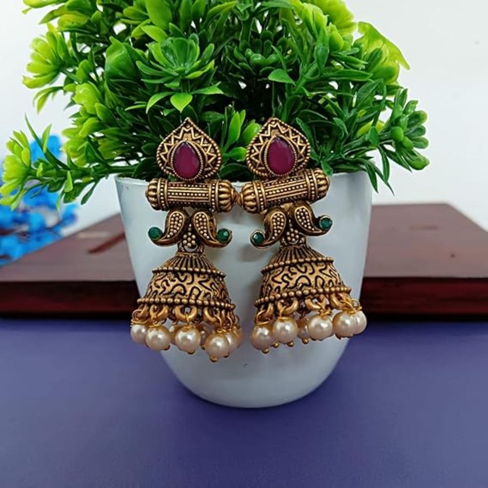 Wearhouse Fashion Pearl and Meenakari Bells Jhumki Earrings