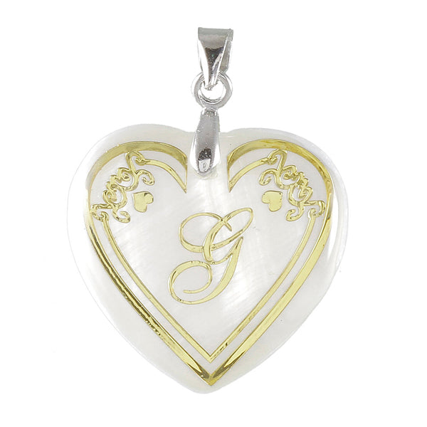 Urthn Alphabet G" Heart Shaped Shell Pendant (Pack Of 6)
