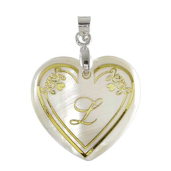 Urthn Alphabet L" Heart Shaped Shell Pendant (Pack Of 6)